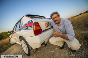 Lancia Delta HF Integrale Martini 5 – rear three-quarter, white with racing livery on a dirt path