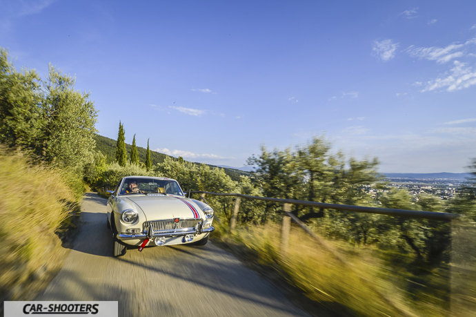 MG BGT Sesto Fiorentino – front three-quarter, white on a country road