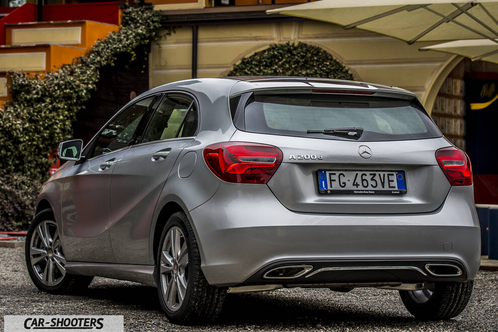 Mercedes Benz Classe A Next – rear three-quarter, silver parked near a building