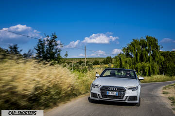 Audi A3 Cabriolet – front three-quarter, silver on a country road