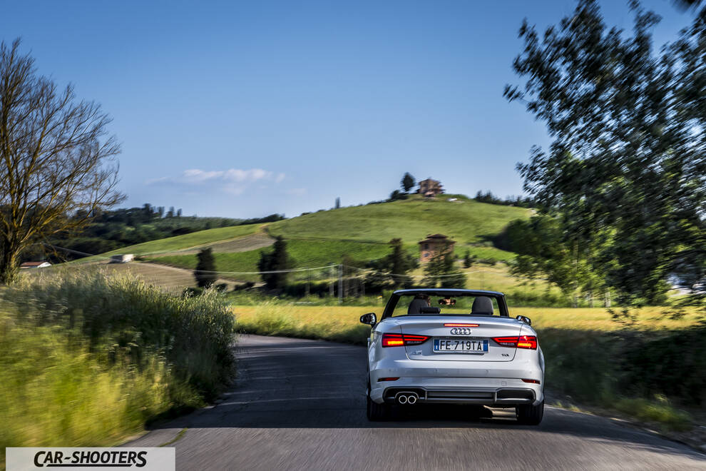 Audi A3 Cabriolet – rear view, white on a country road
