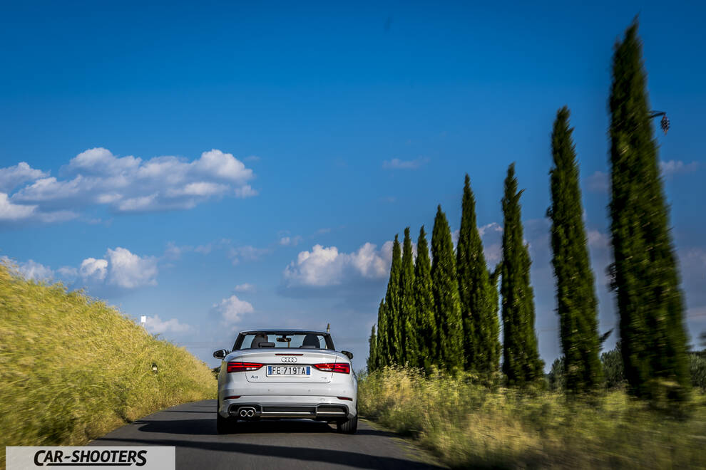 Audi A3 Cabriolet – rear view, white on a country road