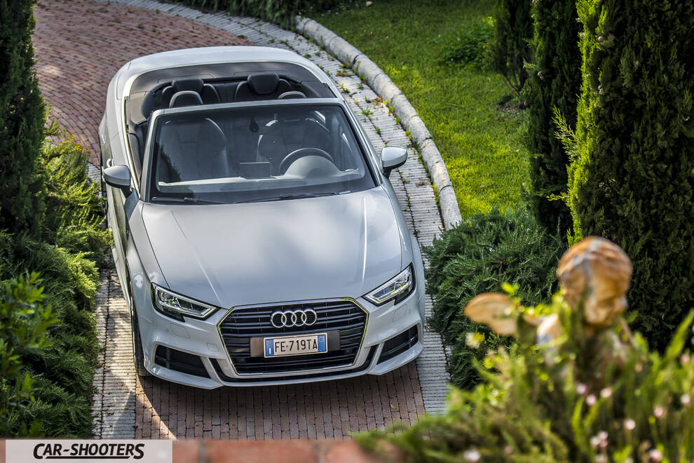 Audi A3 Cabriolet – front three-quarter, silver on a paved driveway