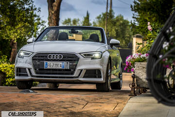 Audi A3 Cabriolet – front three-quarter, silver on a paved driveway