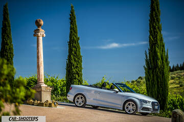 Audi A3 Cabriolet – front three-quarter, silver on a country road