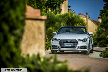 Audi A3 Cabriolet – front three-quarter, silver on a cobbled driveway
