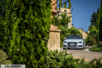 Audi A3 Cabriolet – front three-quarter, silver on a cobbled driveway