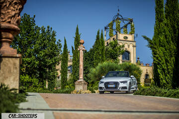 Audi A3 Cabriolet – front three-quarter, silver in front of a historic building