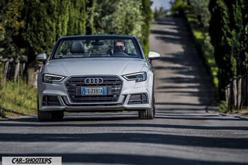 Audi A3 Cabriolet – front three-quarter, silver on a country road