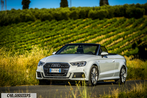 Audi A3 Cabriolet – front three-quarter, white on a country road