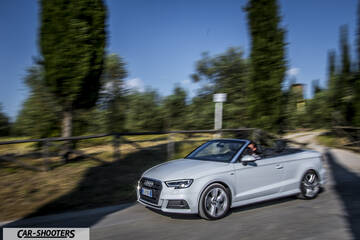 Audi A3 Cabriolet – front three-quarter, silver on a country road