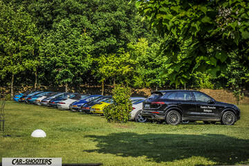 rear three-quarter, black parked on grassy field