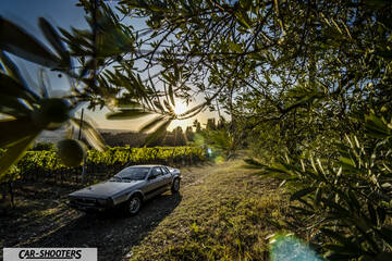 Lancia Beta Montecarlo – front three-quarter, silver on a country road