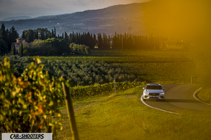 Volvo V90 T8 – front three-quarter, white against a mountain backdrop