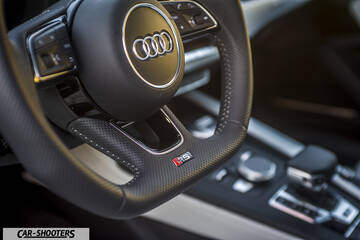 Audi – interior, leather steering wheel close-up