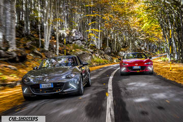 Mazda MX 5 ND – front three-quarter, grey on a country road