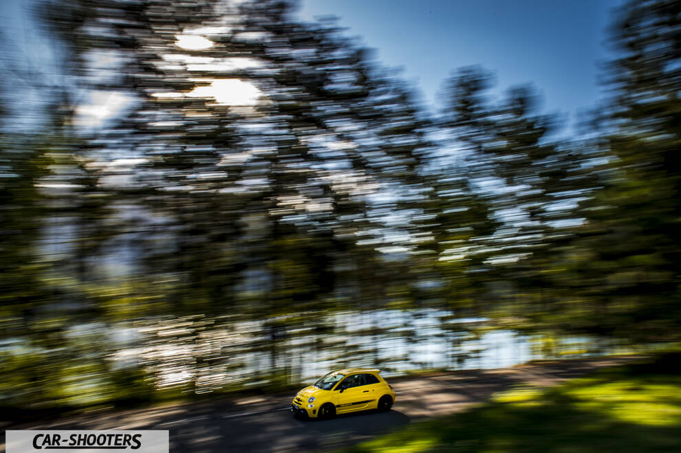 Abarth 595 Competizione – side profile, yellow on a country road