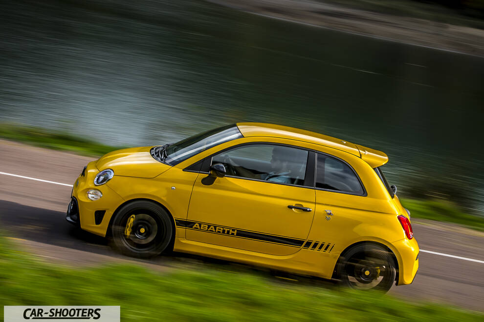 Abarth 595 Competizione – side profile, yellow on a country road