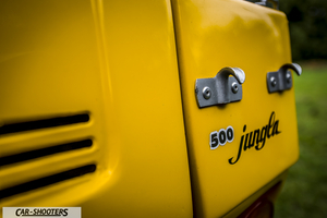 Fiat Jungla Savio – detail, emblem close-up with metal hooks