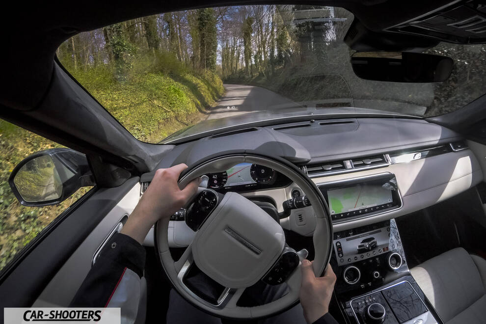 dashboard, driver view on country road