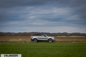 side profile, silver driving across a grassy field