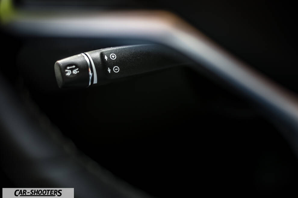 Tesla Model S – detail, steering column stalk close-up