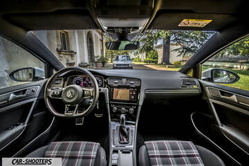 dashboard, plaid cloth front seats