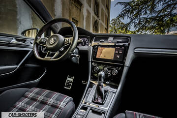 dashboard, plaid cloth front seats