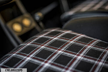 interior, plaid cloth front seats