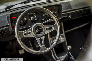dashboard, vintage steering wheel and gauges