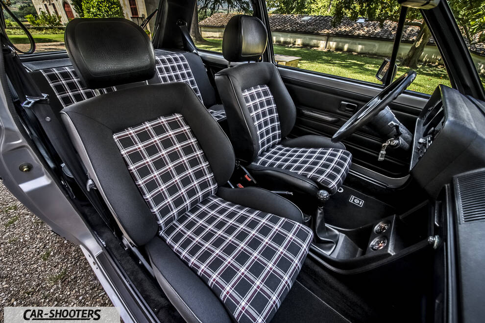 interior, plaid cloth and leather seats