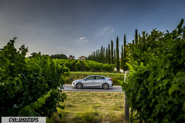 Hyundai Ioniq – side profile, silver on a country road