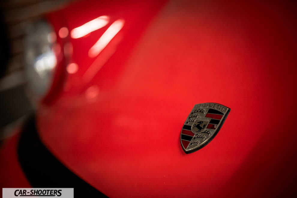 Porsche – detail, hood badge close-up