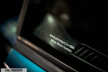 Porsche – detail, windshield safety label close-up