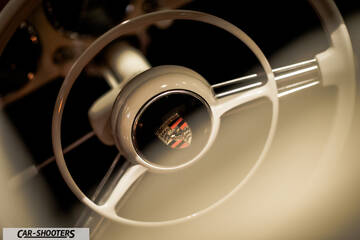 Porsche – dashboard, vintage steering wheel close up
