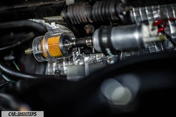 Fiat X1 9 Storia – engine bay, inline fuel filter and pump