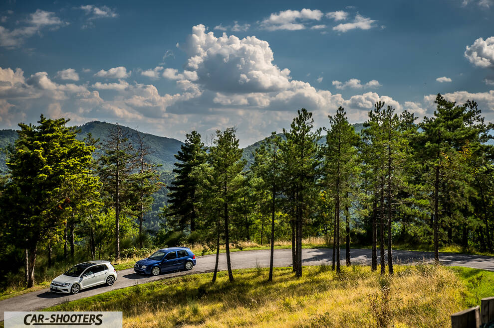 Volkswagen Golf R – front three-quarter, white on a country road
