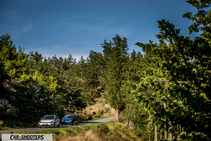 Volkswagen Golf R – front three-quarter, silver on a winding country road