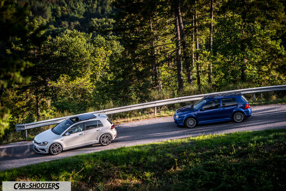Volkswagen Golf R – front three-quarter, white on a winding country road