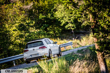 Volkswagen Golf R – rear three-quarter, white on a country road