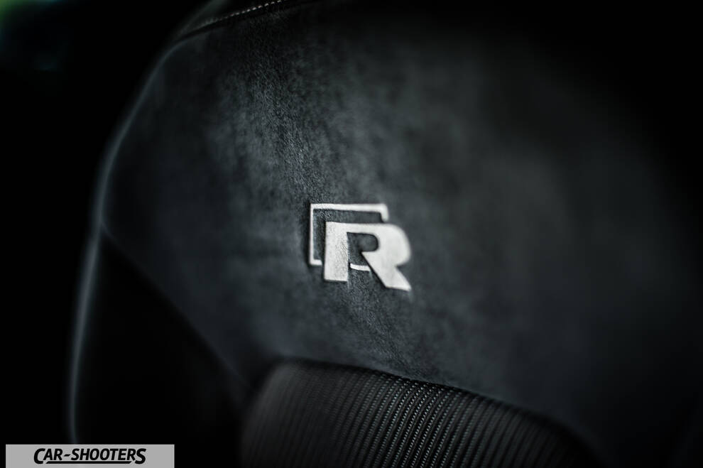 Volkswagen Golf R – interior, branded car seat close-up