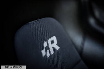 Volkswagen Golf R – detail, embroidered logo on a car seat