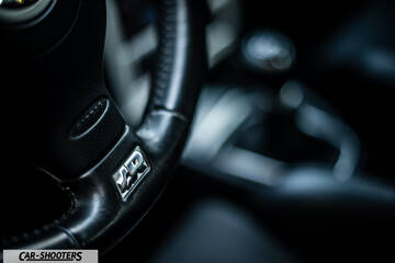 Volkswagen Golf R – interior, leather steering wheel close-up
