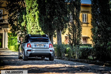 Abarth 695 Rivale – rear view, silver on a gravel driveway