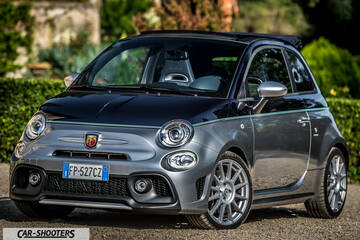 Abarth 695 Rivale – front three-quarter, grey and black on a gravel driveway