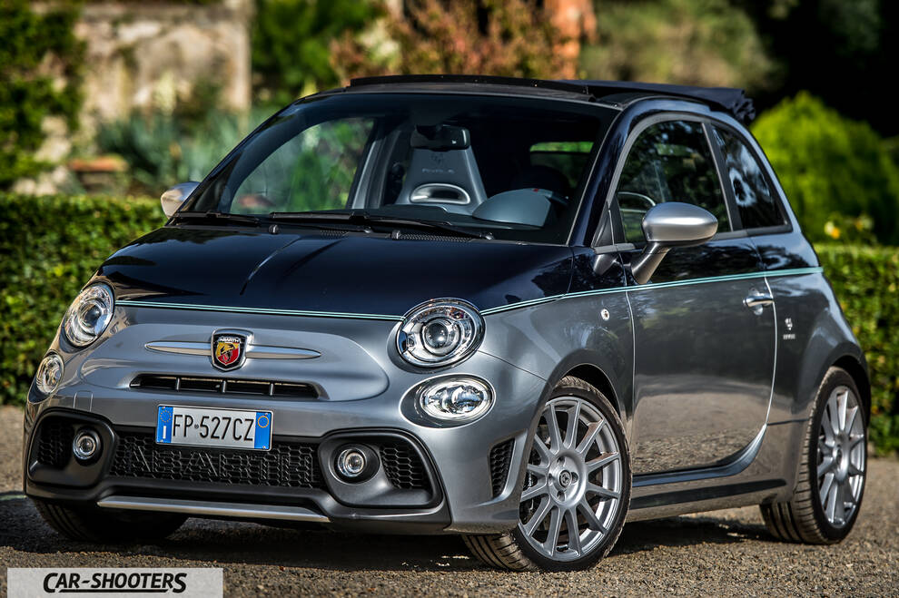 Abarth 695 Rivale – front three-quarter, grey and black on a gravel driveway