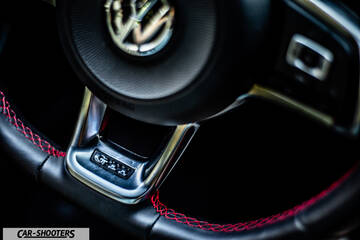 Volkswagen Polo GTI – interior, leather steering wheel with red stitching