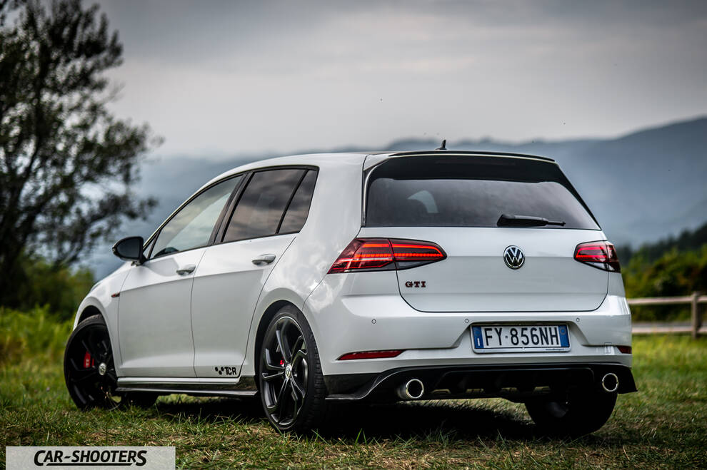 Volkswagen Golf Gti Tcr – rear three-quarter, white against a mountain backdrop