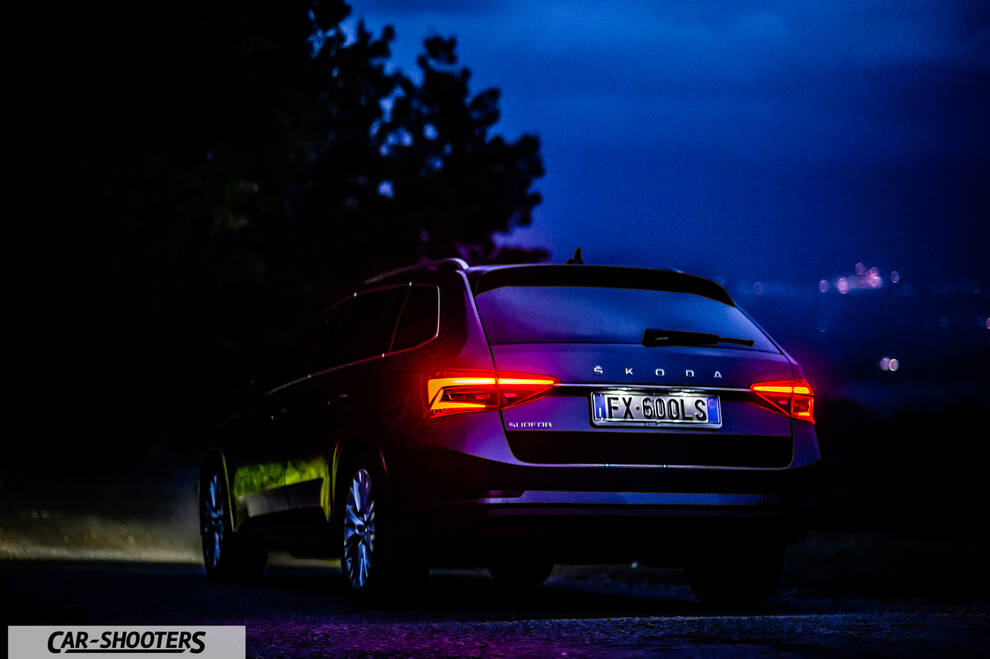 Skoda Superb – rear view, at night on a road