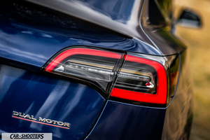 Tesla Model S Performance – detail, taillight and badge close-up